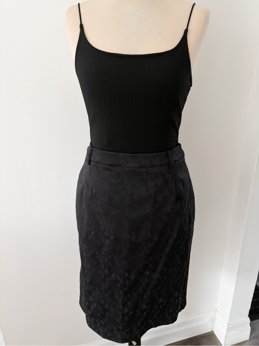 Vintage AGMIR Black Jacquard Pencil Skirt, Size L - Made in Europe